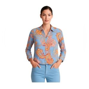 J.McLaughlin Silk Cotton Paisley Blouse Sz S | Blue Multicolor Boho Chic
